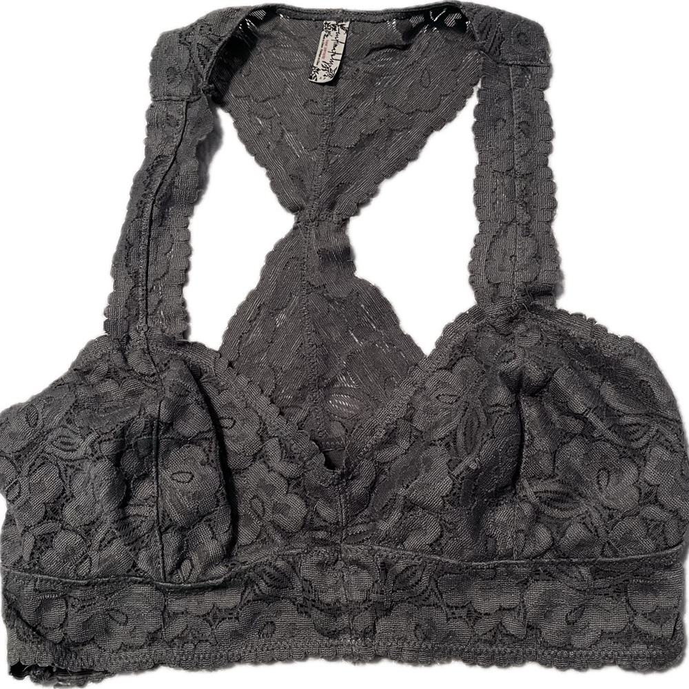 Free People Charcoal Lace Bralette Racerback Longline - Size Small